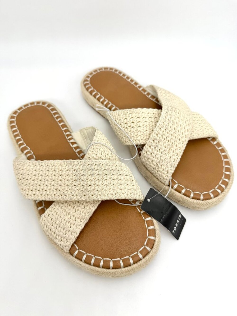 New Torrid Ivory Cream Cross Band Crochet Platform Slide - Size 8WW